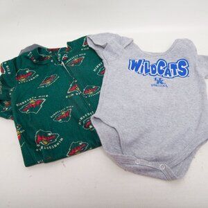 12M Baby Boy NHL & NCAA Pajama & Romper Set – MN Wild Sleeper +  Wildcats Romper